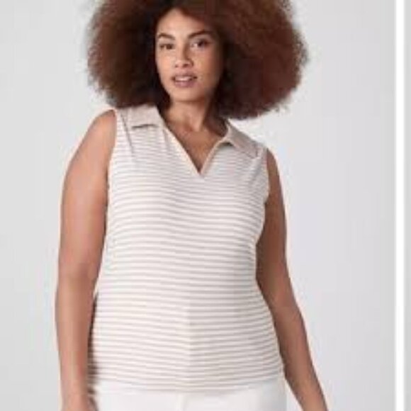 Lane Bryant Cream Striped Relaxed Boxy Polo Tank‎ Top Shirt Size 18/20 - Picture 1 of 9